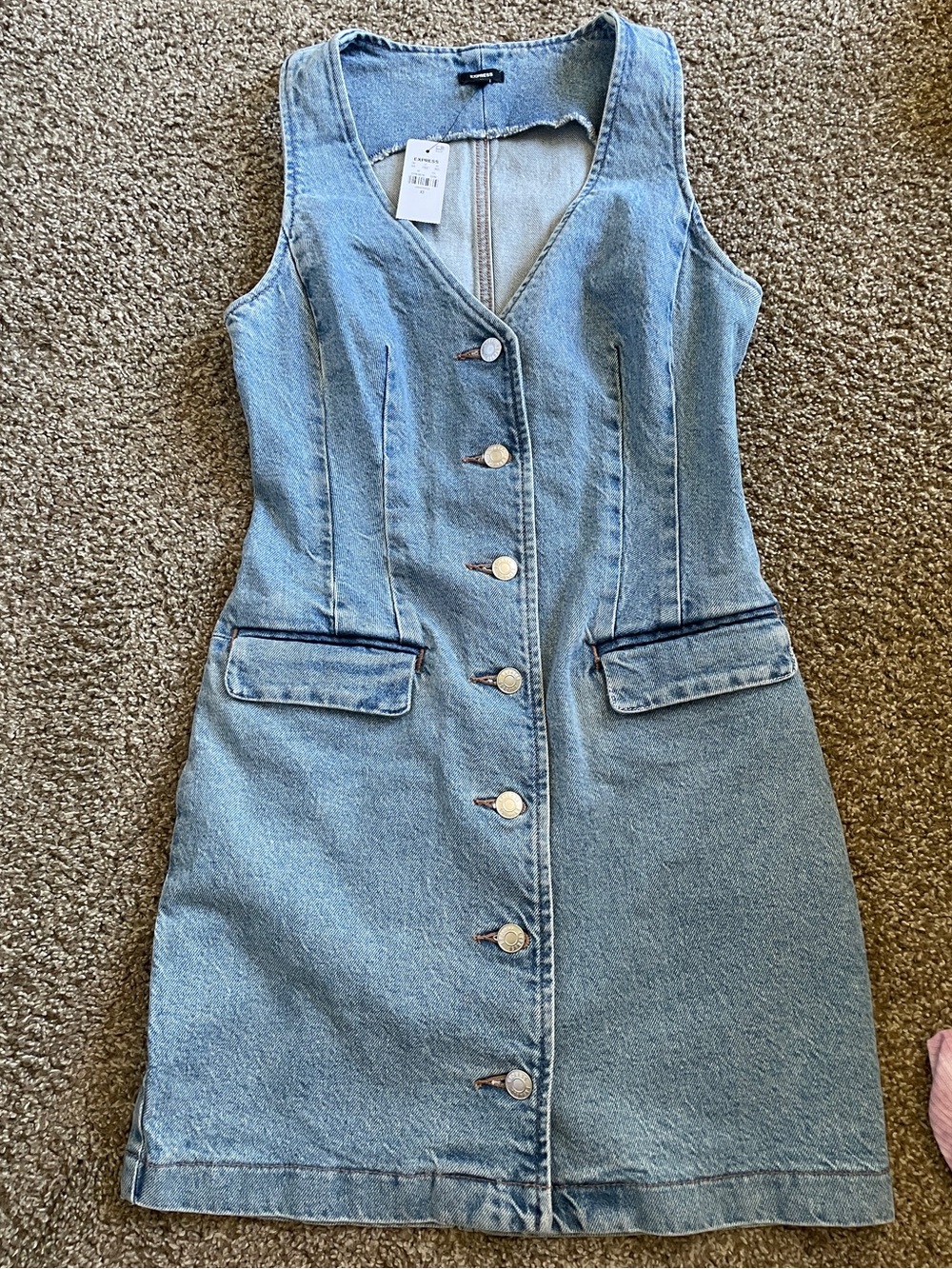 Express Light Blue Denim Button-Front Mini Dress